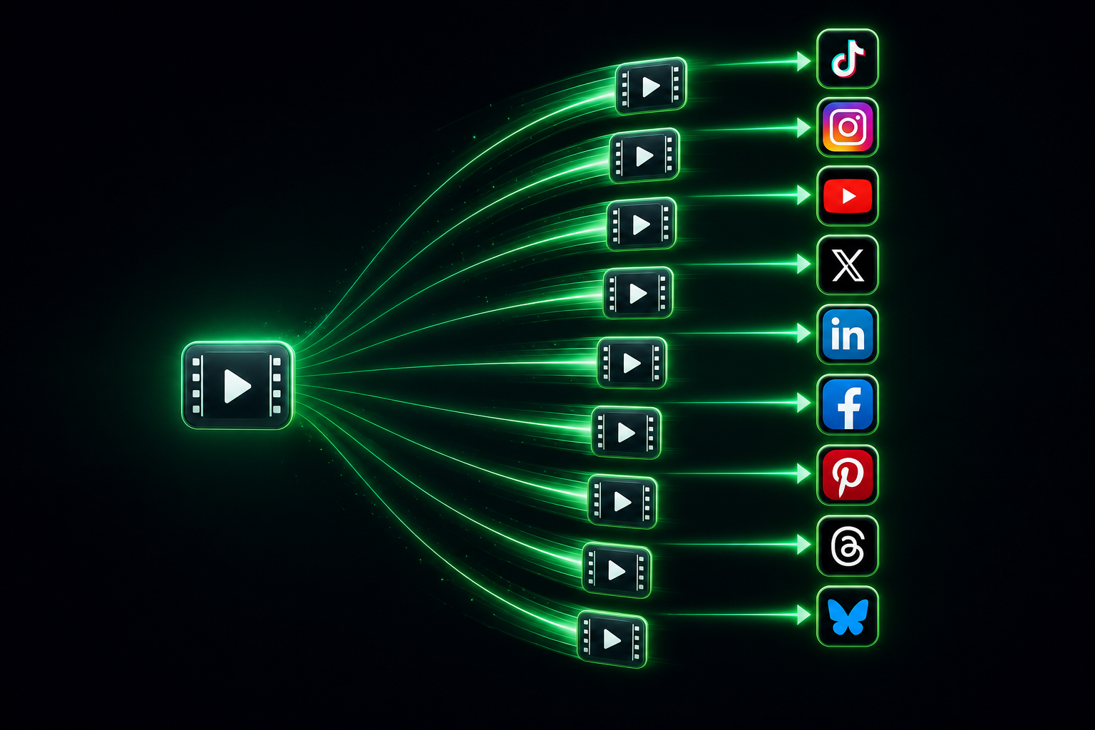 One video uploaded once and sent out to nine social platforms at the same time